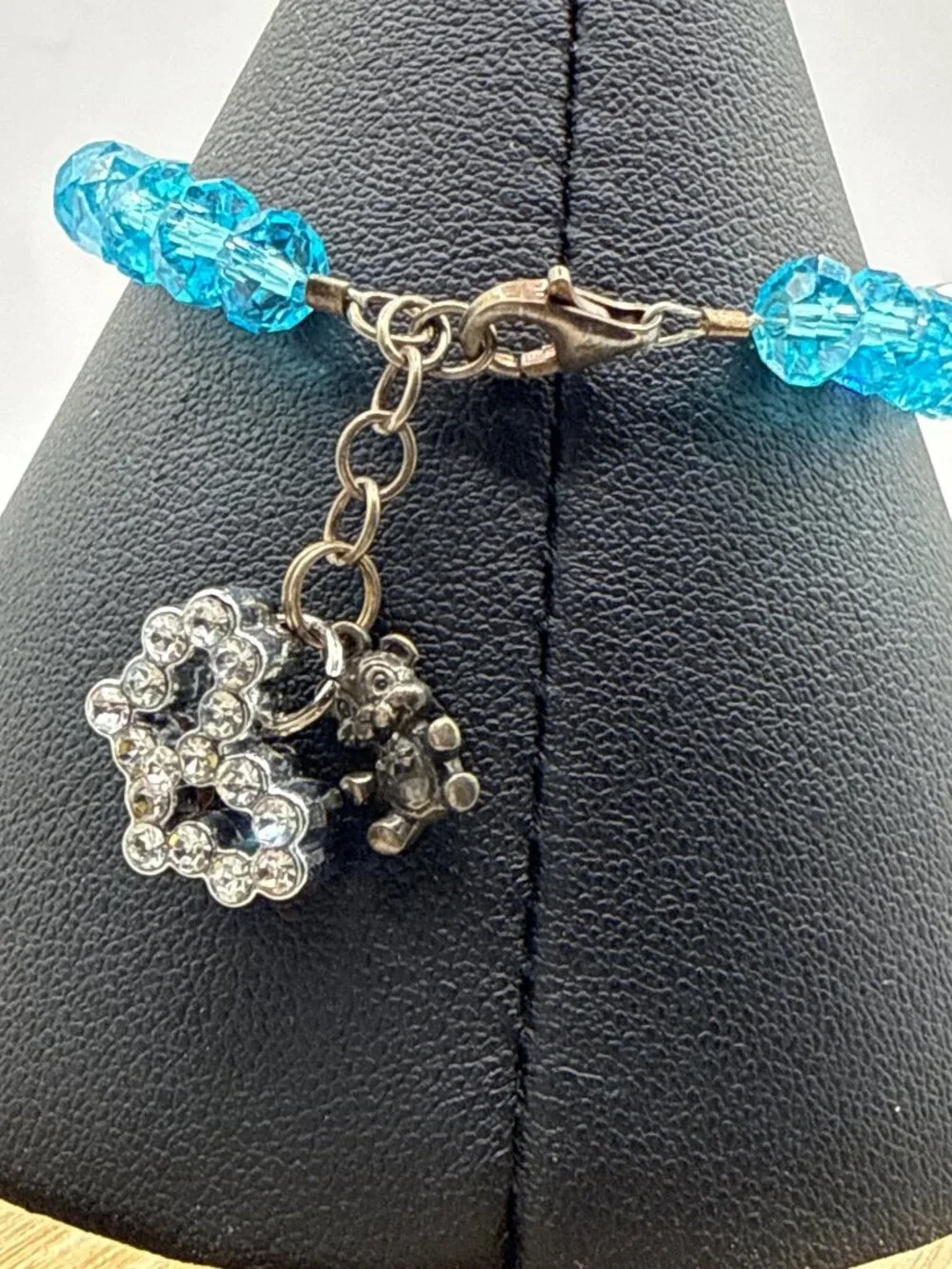 Aqua Blue Faceted Crystal Stretch Bracelet Silver Cube Bead Y2K Mermaidcore